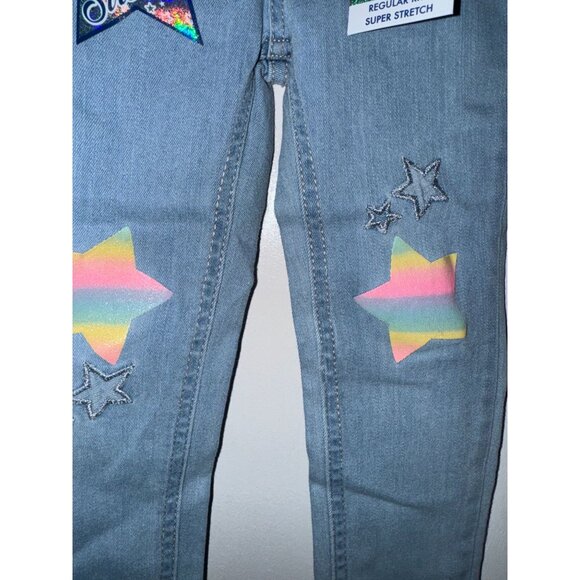 Vigoss Girls Skinny Jeans 4T Super Soft Stretch Denim With Star Patches & Rainbo - Picture 5 of 6